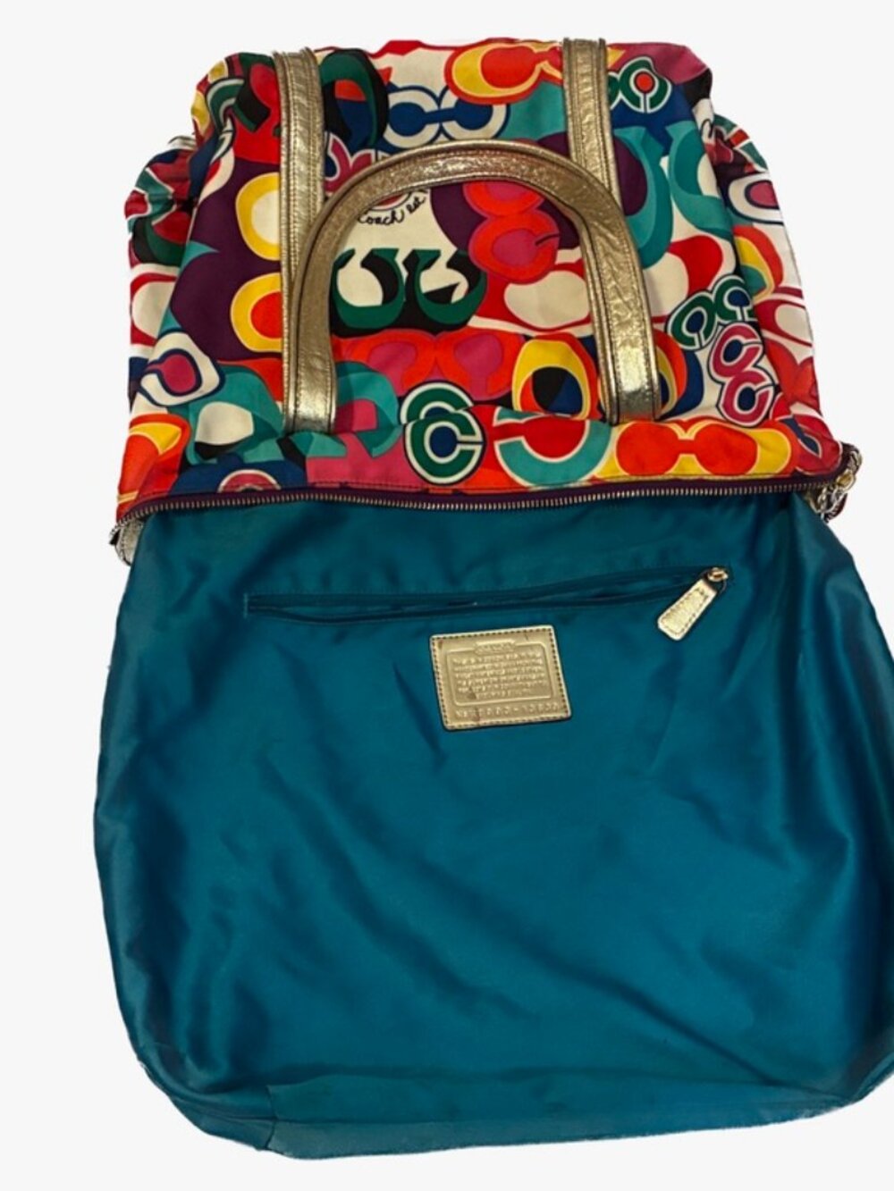 Coach Poppy Glam Tote Multicolor Signature Canvas Metallic Gold 13830 - Picture 4 of 16
